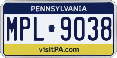 PA license plate MPL9038