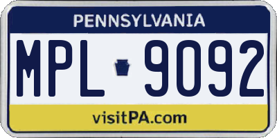 PA license plate MPL9092