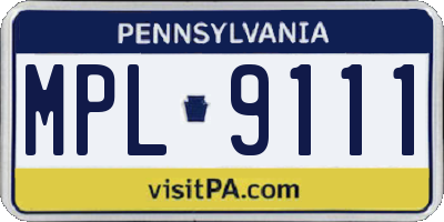 PA license plate MPL9111