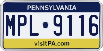 PA license plate MPL9116