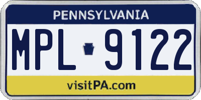 PA license plate MPL9122