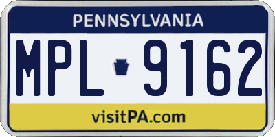 PA license plate MPL9162