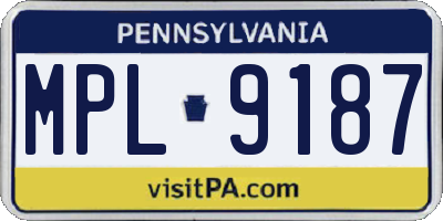 PA license plate MPL9187
