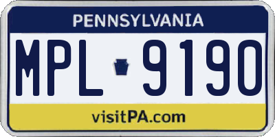 PA license plate MPL9190