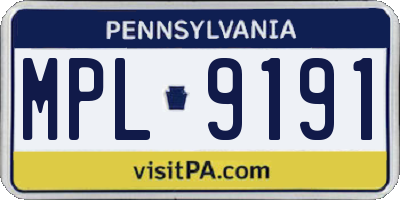 PA license plate MPL9191