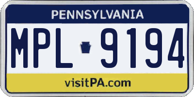 PA license plate MPL9194
