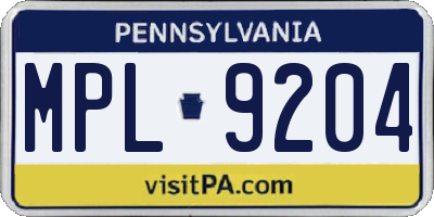 PA license plate MPL9204