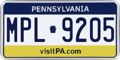PA license plate MPL9205