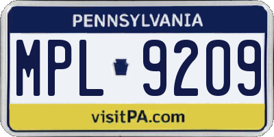 PA license plate MPL9209