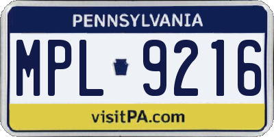 PA license plate MPL9216