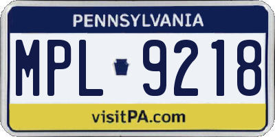 PA license plate MPL9218