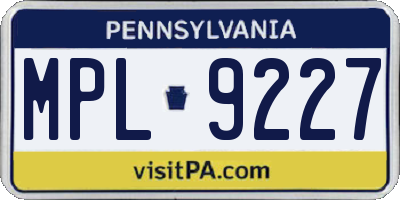 PA license plate MPL9227