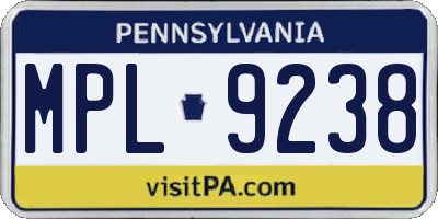 PA license plate MPL9238