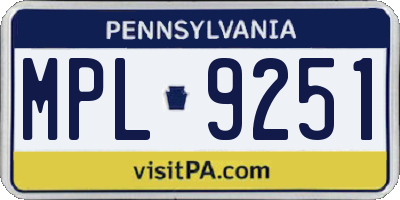PA license plate MPL9251