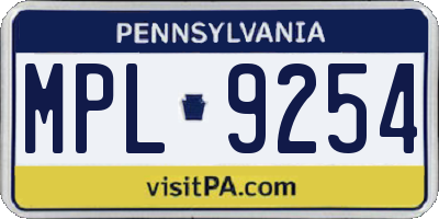 PA license plate MPL9254