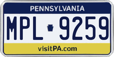 PA license plate MPL9259