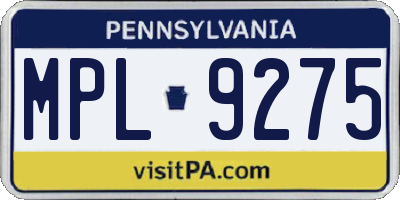 PA license plate MPL9275