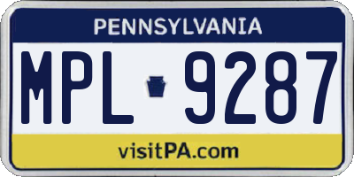 PA license plate MPL9287
