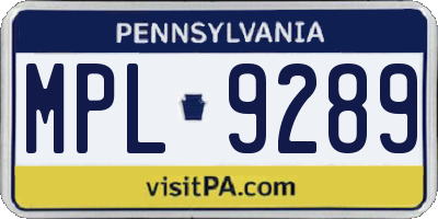 PA license plate MPL9289