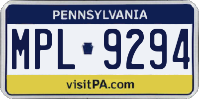 PA license plate MPL9294