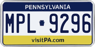 PA license plate MPL9296