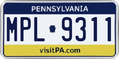 PA license plate MPL9311