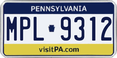 PA license plate MPL9312