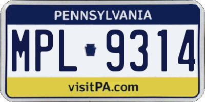 PA license plate MPL9314