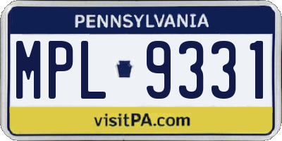 PA license plate MPL9331