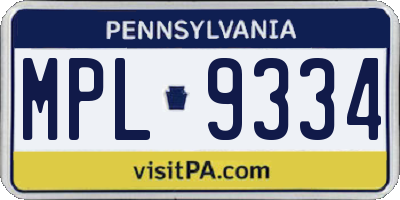 PA license plate MPL9334