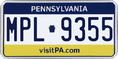 PA license plate MPL9355