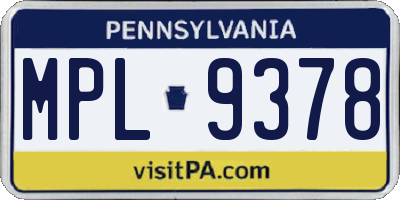 PA license plate MPL9378