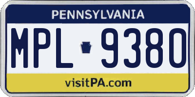 PA license plate MPL9380