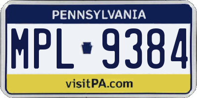PA license plate MPL9384