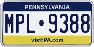 PA license plate MPL9388