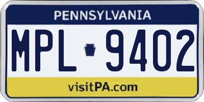 PA license plate MPL9402