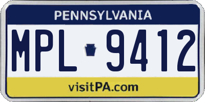 PA license plate MPL9412