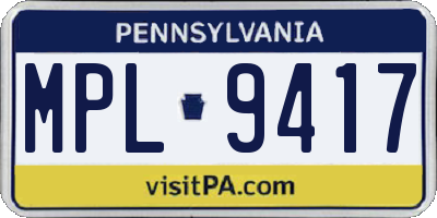 PA license plate MPL9417