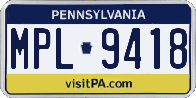 PA license plate MPL9418
