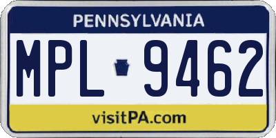 PA license plate MPL9462