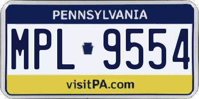PA license plate MPL9554