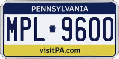 PA license plate MPL9600