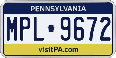 PA license plate MPL9672