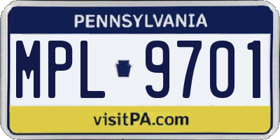 PA license plate MPL9701
