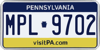 PA license plate MPL9702