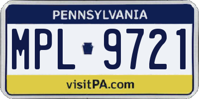 PA license plate MPL9721