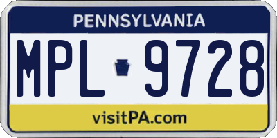 PA license plate MPL9728
