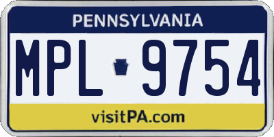 PA license plate MPL9754
