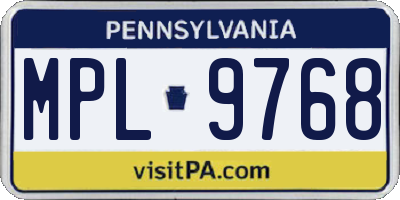 PA license plate MPL9768