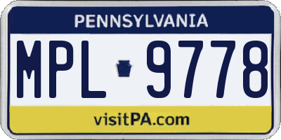 PA license plate MPL9778